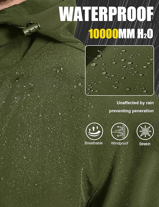 MAGCOMSEN Men's Waterproof Fleece Lined Rain Jacket Lightweight Softshell Raincoat with Hood Winter Hiking Windbreaker