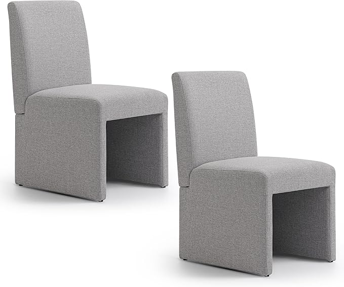 Upholstered Dining Chairs Set of 2 Modern Kitchen & Dining Room Chairs Linen Fabric Dining Chairs with Wooden Frame, Grey