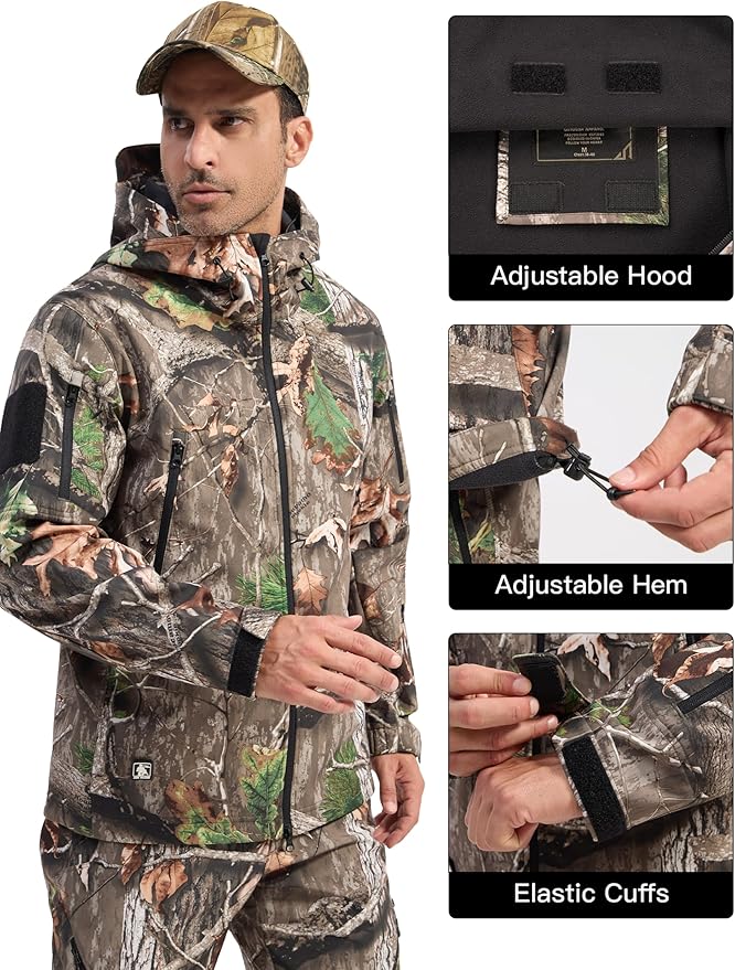 FREE SOLDIER Men's Outdoor Waterproof Soft Shell Hooded Military Tactical Jacket