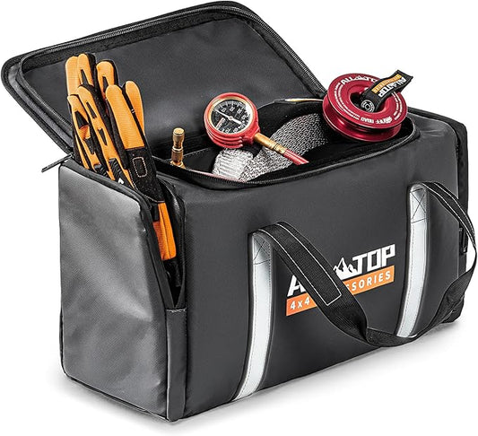 ALL-TOP Recovery Pack Bag, Water-Resist Tool Organizer for Offroad Gear & Overland Equipment, Standing Zippered Waterproof Storage Tote, Black Empty