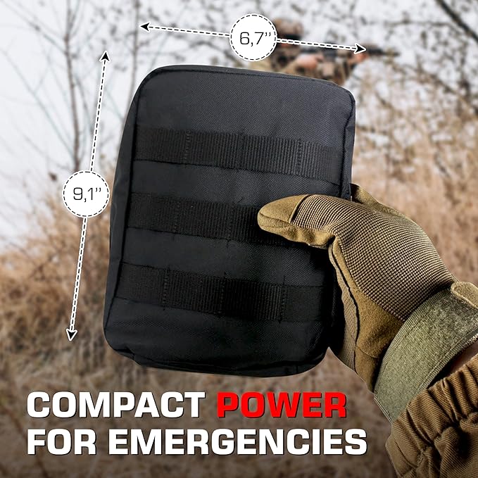 Premium IFAK Trauma First Aid Kit - Military Combat Tactical Molle - Active Shooter Kit with Vented Chest Seal, Emergency Bleeding Control - Black