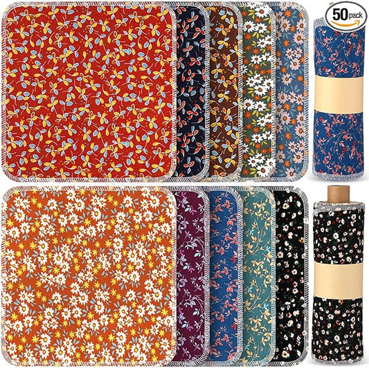 Redbaker 50 Pcs Reusable Paper Towels Paperless Reusable Cotton Cloths Toilet Absorbent Washable Paper Towels with Roll Kitchen Dishcloth for Kitchen Paperless Dishcloths(Plants)