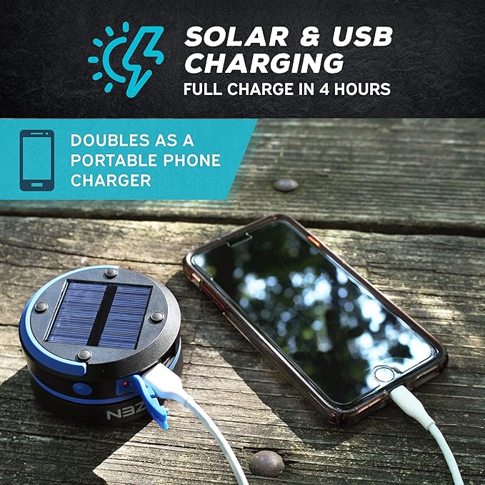 Kizen Outdoor Solar Lantern - Solar or Plug Rechargeable Lantern - Collapsible LED Light for Power Outages - Camping Essential Lamp for Tent Light, Hanging, or Flashlight