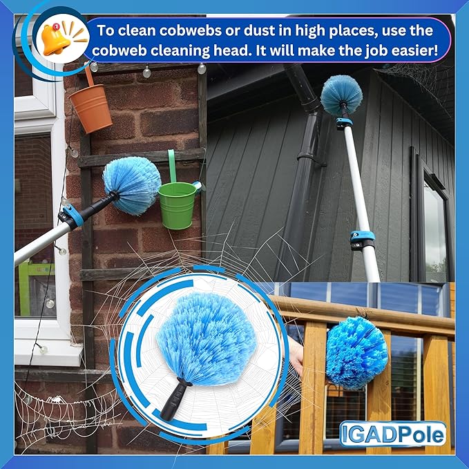 IGADPole 24ft Washing Kit: Water-fed Brush with Soap Dispenser, Cobweb Dusters, with 6-Stage Telescoping Pole 5-20ft Pole/Window and Dusting Cleaning Kit