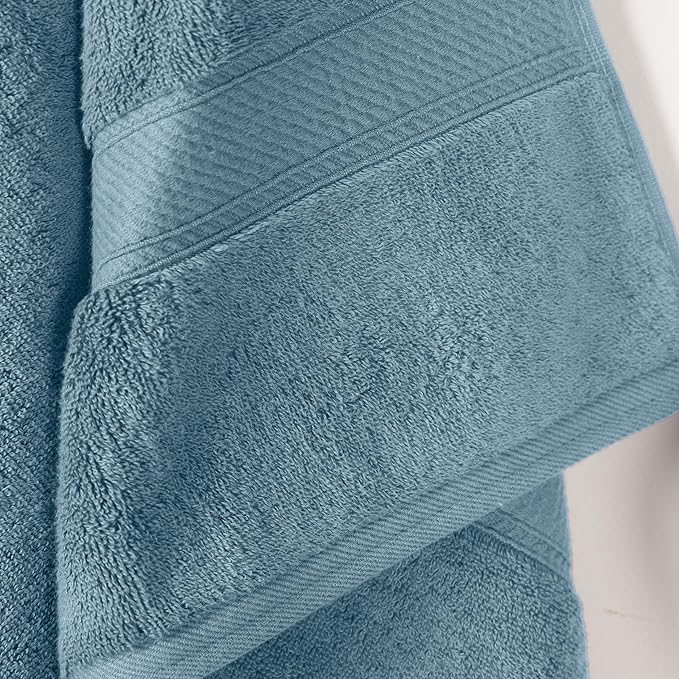 Superior Egyptian Cotton Pile Bath Towel Set of 2, Ultra Soft Luxury Towels, Thick Plush Essentials, Absorbent Heavyweight, Guest Bath, Hotel, Spa, Home Bathroom, Shower Basics, Denim Blue