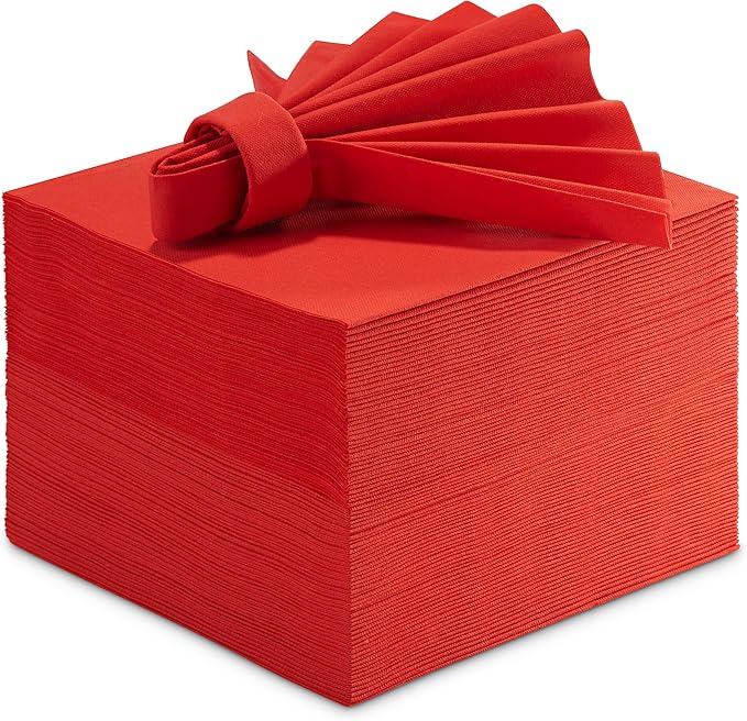 Linen-Feel Colored Paper Napkins - Decortive Cloth-Like RED Luncheon Napkins - Soft And Absorbent. For Kitchen, Party, Wedding, Dinner Or Any Occasion. (Pack of 50)