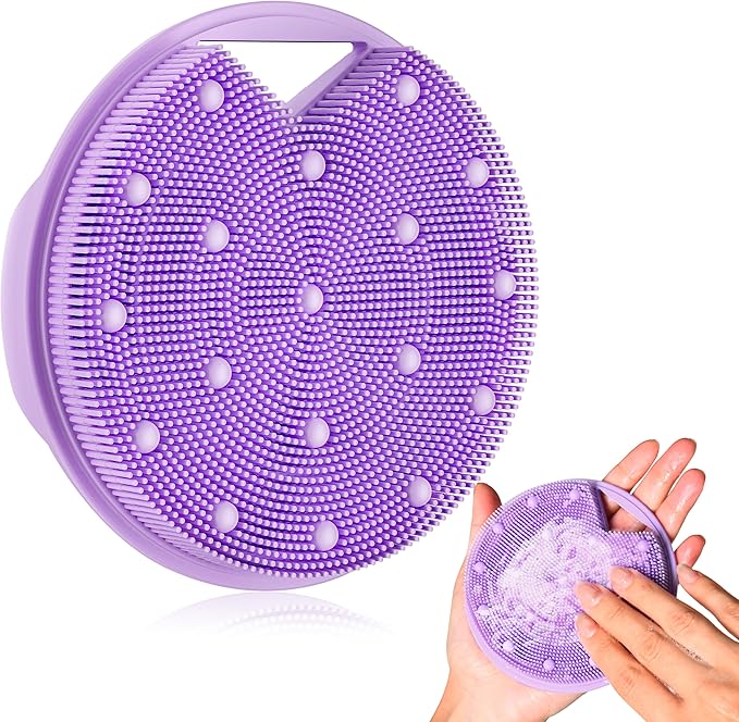 Heavy Duty Silicone Body Scrubber – Anti Zinc Infused-Lymphatic Brush Exfoliating Body Scrubber for Shower Body,with Stiff and Soft Bristles for Anti-Puffiness,Blood Circulation - Purple
