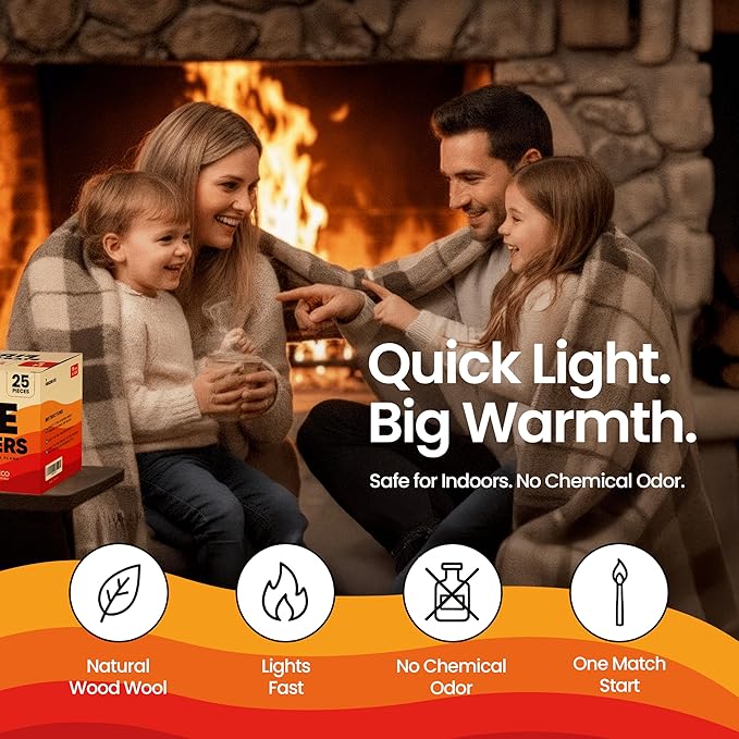 Moscow-Mix 25 pcs Fire Starter Indoor and Outdoor - Fire Starters for Fireplace, Campfires, BBQ, Wood Stove, Smokers, Fire Pits - Charcoal Starter for Grill - Natural All-Weather Pine Starters