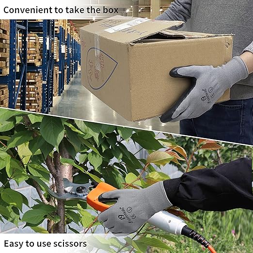 I9 Essentials 12 Pairs Nitrile Coated Work Gloves – Lightweight Grip Safety Gloves for Construction, Gardening, Warehouse, Carpentry & General Work (Large, Black/Gray)