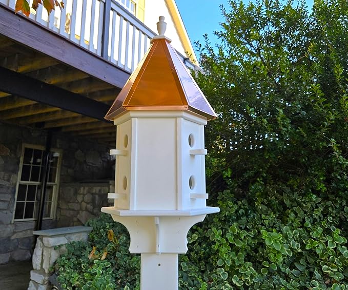 Amish Handmade Birdhouse with Copper Roof 6 Compartments Bird Watching (Copper Roof, 6 Compartments)