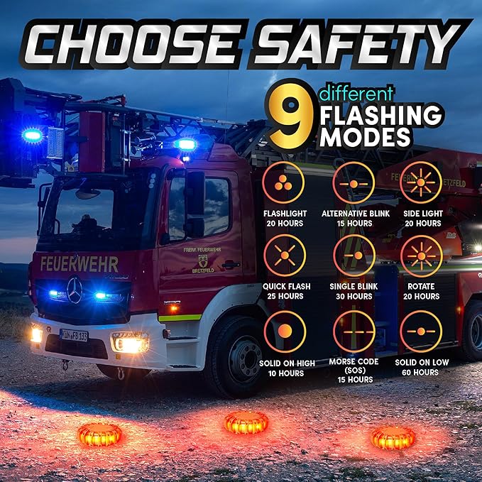 Marcala LED Road Flare 1-Pack | DOT Compliant LED Road Flares Car Emergency Kit | Emergency Flares Kit w/Batteries Installed | Roadside Safety Disc w/ 9 Flashing Modes | Get Noticed from a Mile Away