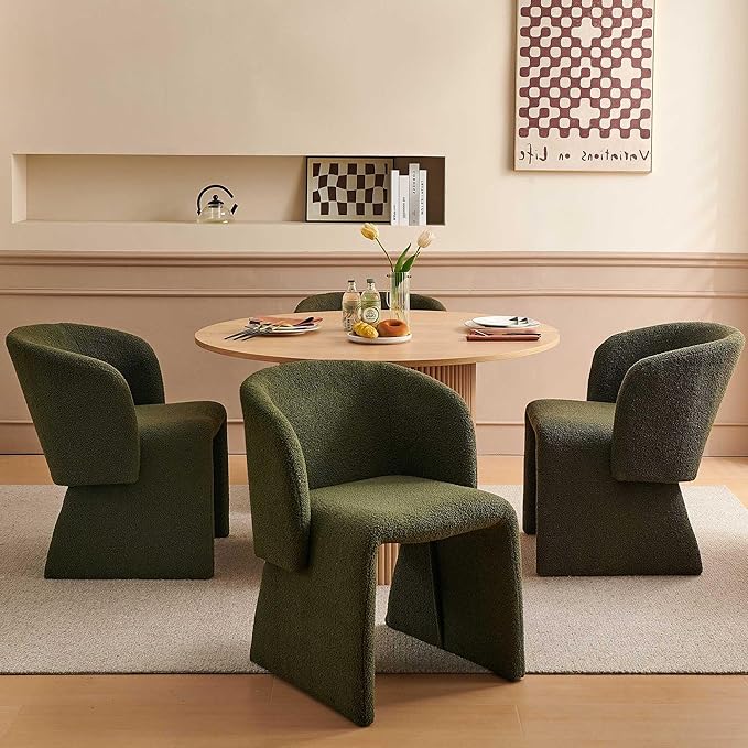 5-Piece Dining Table Set for 4, Modern Round MDF Kitchen Table with Oak Finish, Two-Part Tabletop, Stylish Breakfast Table and 4 Cozy Dining Side Chairs Upholstered Set