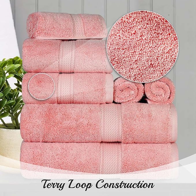 SUPERIOR Egyptian Cotton Pile 9 Piece Towel Set, Includes 3 Bath, 3 Hand, 3 Face Towels/Washcloths, Ultra Soft Luxury Towels, Thick Plush Essentials, Guest Bath, Spa, Hotel Bathroom, Tea Rose