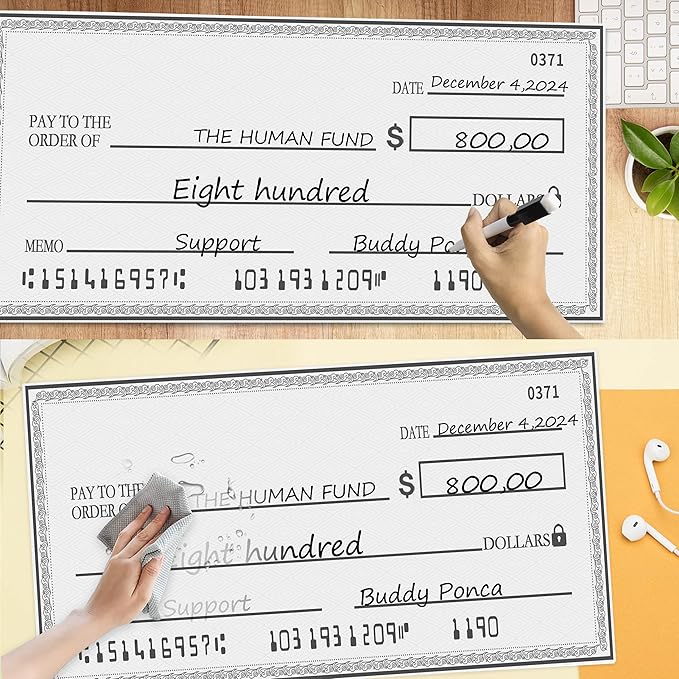40x16 Inch Big Checks Giant Check for Presentations - Reusable Big Oversized Blank Check for Presentation - Photo-Ready for Award Ceremonies-Op for Fundraisers, Charity & Donation Events