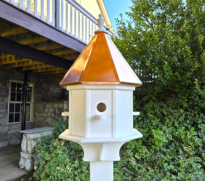 Amish Handmade Copper Birdhouse, Bird Watching (Copper Roof, 4 Compartments)
