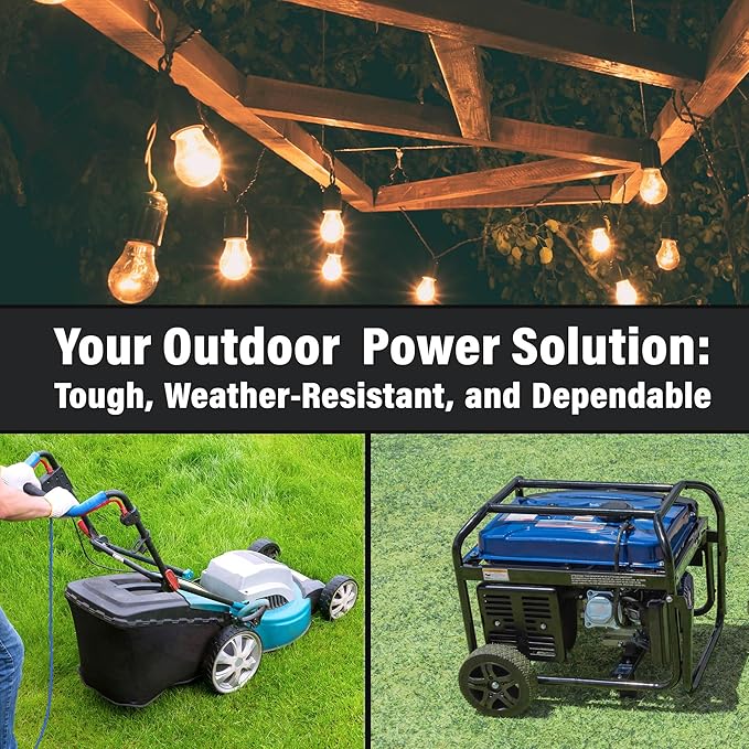 6 ft - 12 Gauge Heavy Duty Extension Cord - Lighted on Both Ends - SJTW Blue - Outdoor Extension_Cord Waterproof 6 ft by Premier Wire - 15 Amp ExtensionCord (6 Foot 12-Awg Power Cord Blue)