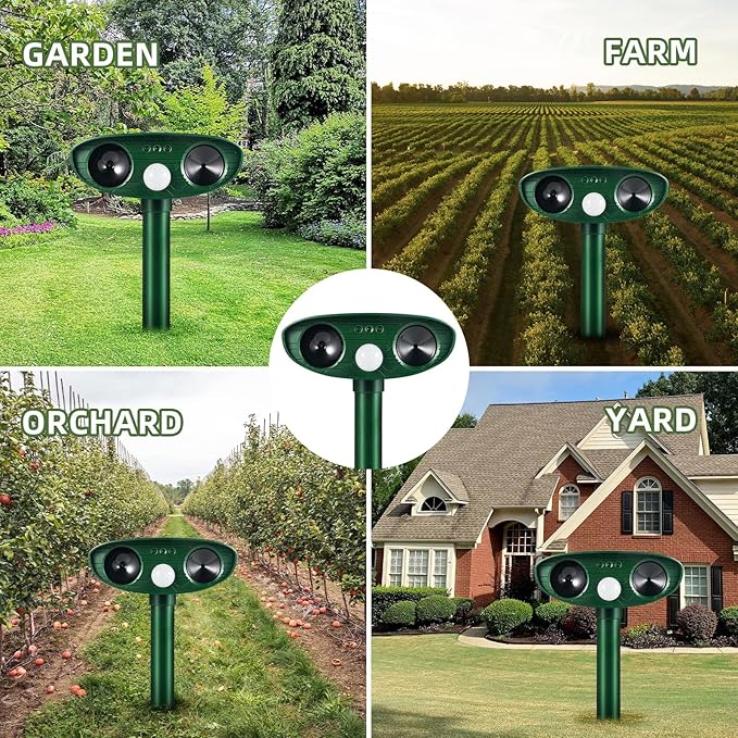 4 Pack Deer Repellent Solar Ultrasonic Animal Repeller Outdoor Squirrel Fortress Pro Waterproof Animal Deterrent Devices, Cat,Dog,Raccoon,Skunk,Rabbit,Coyote Deterrent for Yard Garden Farm