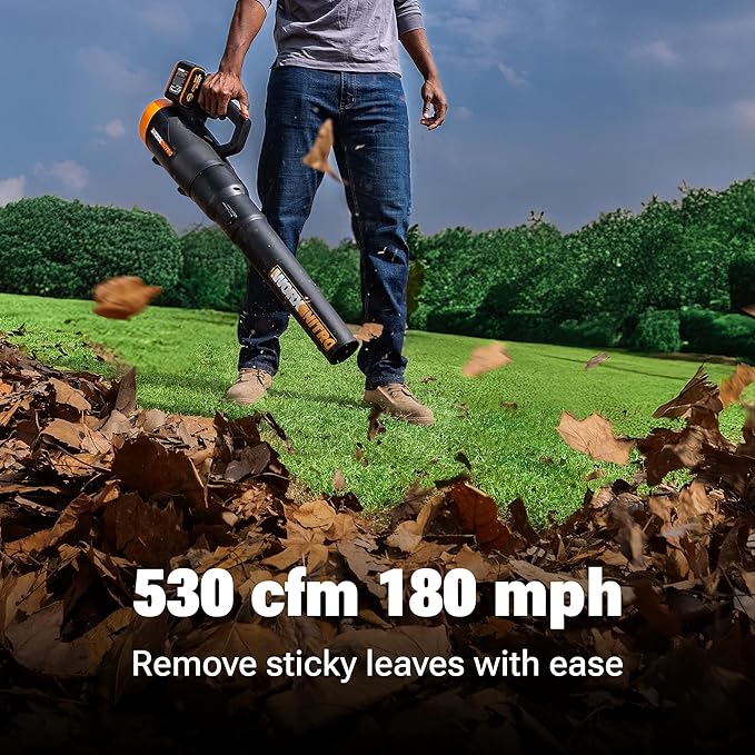 WORX Nitro WG581.1 40V Cordless Leaf Blower, Quiet Electric Blower for Lawn Care with 530CFM & 180MPH, 2 Batteries & Charger Included