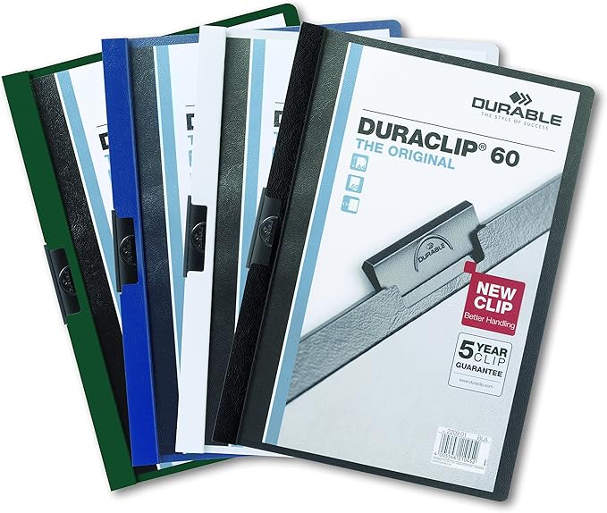 Durable Report Cover with DURACLIP Letter-Size 8.5" x 11" Inches - Holds Up to 60 Pages - Clear Cover and Dark Blue Border - Box of 25