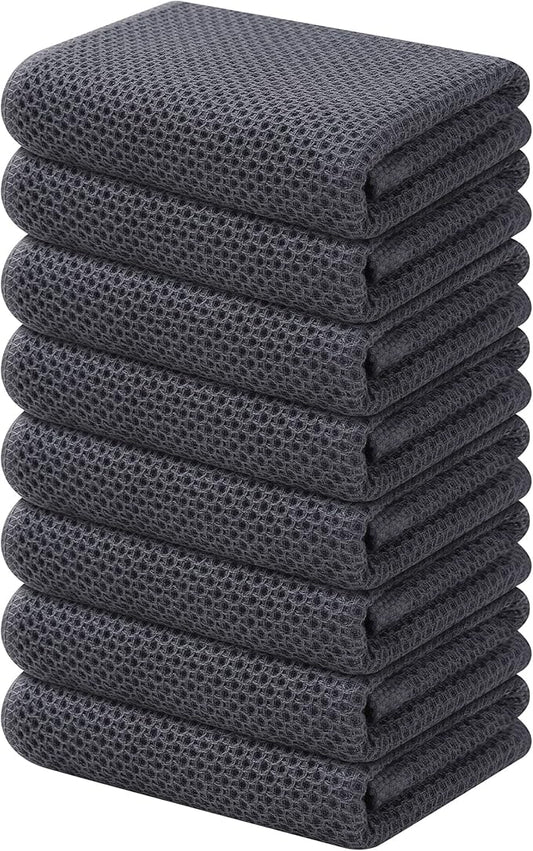 Kitinjoy 100% Cotton Waffle Weave Kitchen Towels, 8-Pack Super Soft and Absorbent Dish Towels for Drying Dishes, Kitchen Hand Towels, 13 in x 28 in, Dark Grey