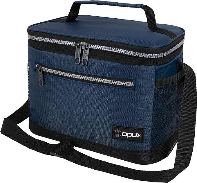 opux Insulated Lunch Box Men Women, Lunch Bag for Work School, Leakproof Soft Cooler Tote Adult, Large Lunch Pail Kids Boys Girls, Picnic Beach Food Bag with Shoulder Strap, Navy