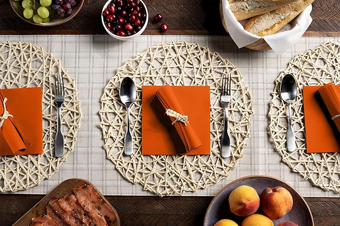 Linen-Feel Colored Paper Napkins - Decortive Cloth-Like ORANGE Luncheon Napkins - Soft And Absorbent. For Kitchen, Party, Wedding, Dinner Or Any Occasion. (Pack of 50)