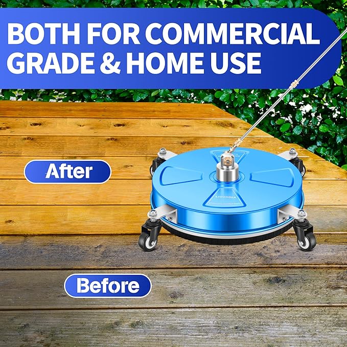15" Pressure Washer Surface Cleaner with 4 Wheels - Coated Blue Stainless Steel Surface Cleaner for Pressure Washer Attachment for Concrete, Driveway, Patio, Sidewalk, Deck and Driveways - PWS15B