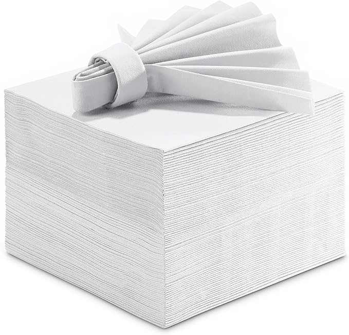 Linen-Feel Colored Paper Napkins - Decortive Cloth-Like WHITE Luncheon Napkins - Soft And Absorbent. For Kitchen, Party, Wedding, Dinner Or Any Occasion. (Pack of 50)