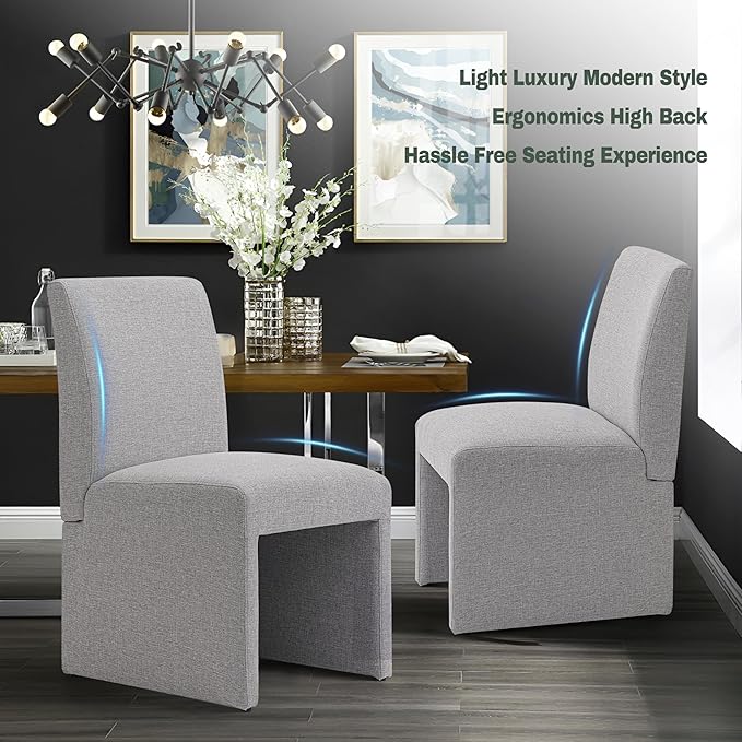 Upholstered Dining Chairs Set of 4 Modern Kitchen & Dining Room Chairs Linen Fabric Dining Chairs with Wooden Frame, Grey