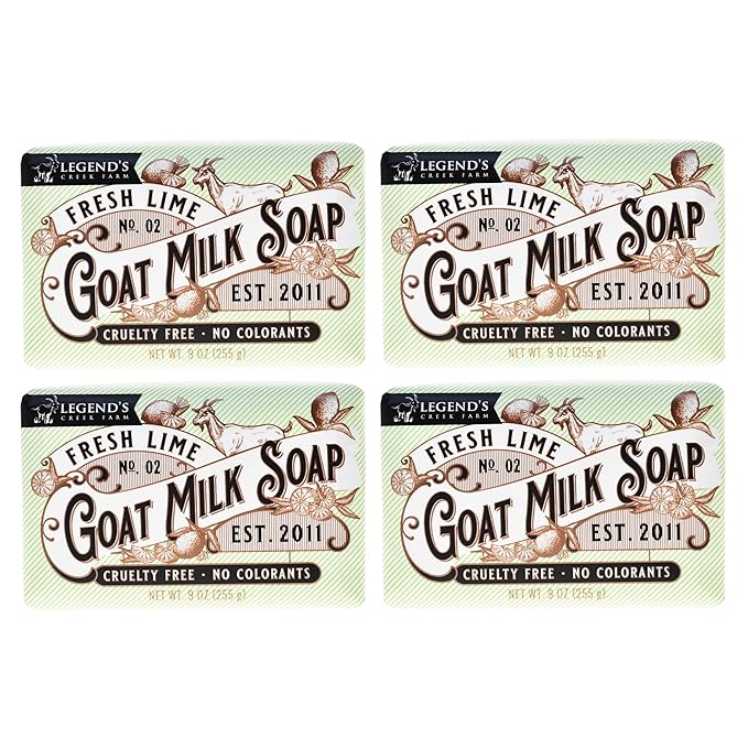 Legend's Creek Farm Goat Milk Soap - Triple Milled Moisturizing Bar for Hands and Body - 9 Oz Creamy Lather, Nourishing, Natural Soap for Sensitive Skin (Fresh Lime, Pack of 4)