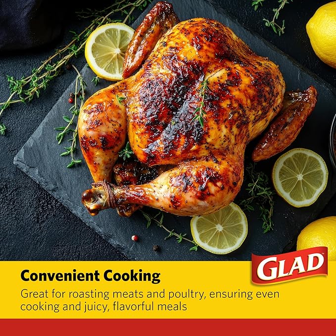 Glad Turkey Size Oven Bags for Meats & Poultry 8-24 lbs – BPA-Free* for Tender, Juicy Roasts with Fast & Easy Clean-Up, Turkey Cooking Bags, Roasting Bags, 19" x 23.5" - 2 Count