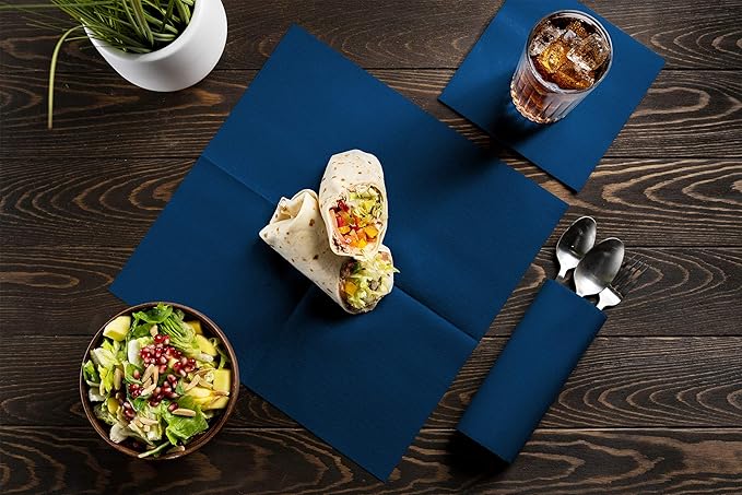Linen-Feel Colored Paper Napkins - Decortive Cloth-Like BLUE Luncheon Napkins - Soft And Absorbent. For Kitchen, Party, Wedding, Dinner Or Any Occasion. (Pack of 50)