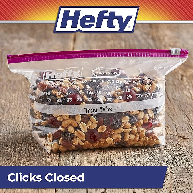 Hefty Slider Calendar Storage Bags, Half Gallon Size, 32 Count (Pack of 4), 128 Total