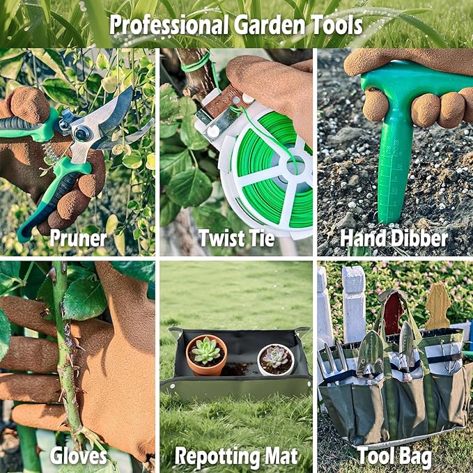 12-Piece Heavy Duty Garden Tool Set with Fashion Organizer Handbag, Rust-Proof Gardening Hand Tools Kit, Ideal Women's Gift for Gardening