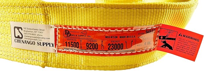 DD Sling Multiple Sizes (100% Made in The USA) 4" x 10', 2 Ply Nylon Lifting Sling, Eye & Eye, Heavy Duty (900 Webbing), 11,500lbs Vertical, 9,200 Choke, 23,000 Basket (4" x10')