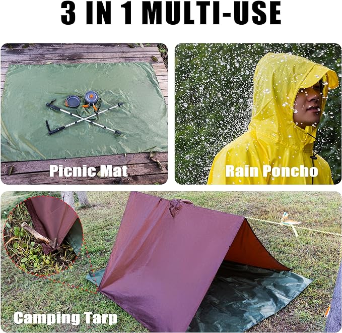 Coralrain Hooded Rain Poncho Lightweight Waterproof Unisex Raincoat Jacket with Pocket for Men Women Adult