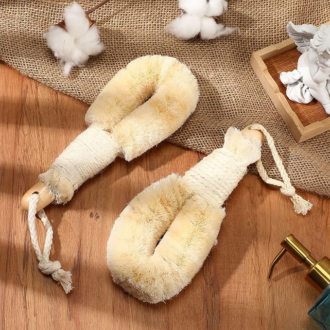 2 Pcs Dry Brushing Exfoliating Brush Body Scrubber Natural Bristle Bath Shower Dry Skin and Sisal Brush with Naturals Fibers for Skin Care, Exfoliates