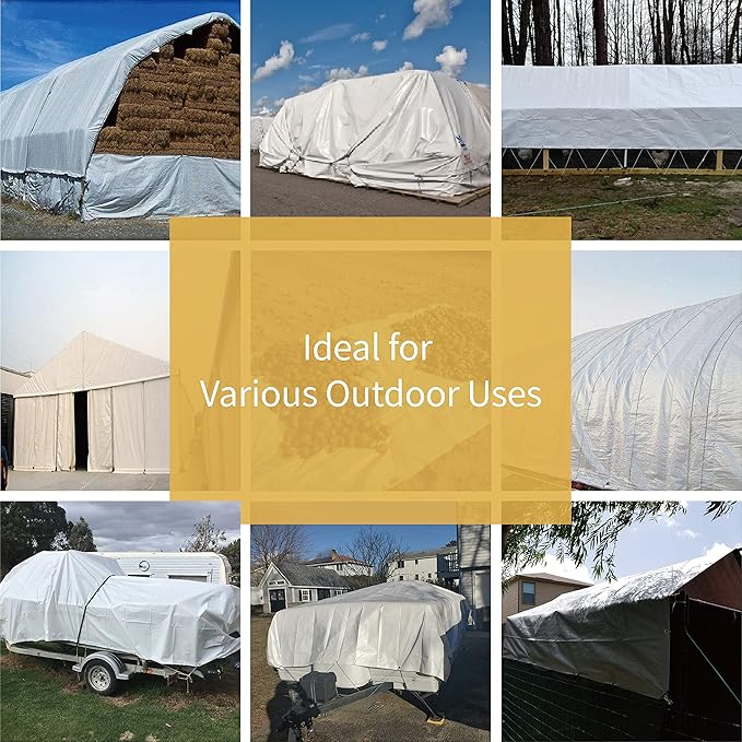 GUARD SHIELD Tarps Heavy Duty Waterproof 8x10 Feet White Poly Tarp Cover Outdoor Thick UV Resistant Tarpaulin with Grommets 10mil (2-Pack)