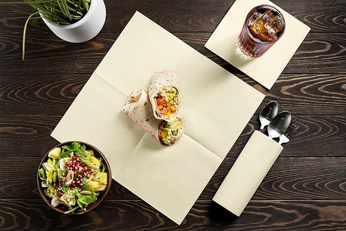 Linen-Feel Colored Paper Napkins - Decortive Cloth-Like CREAM Luncheon Napkins - Soft And Absorbent. For Kitchen, Party, Wedding, Dinner Or Any Occasion. (Pack of 50)