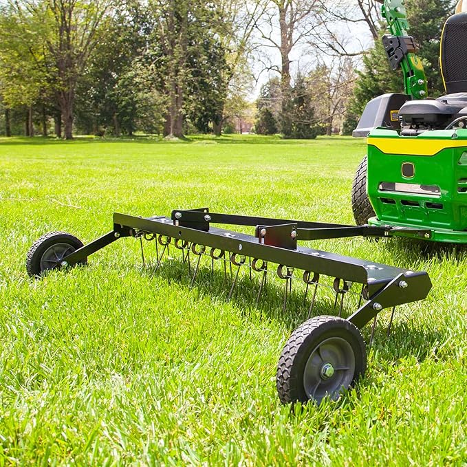 Brinly 48" Tow Behind Grass Dethatcher, Removes Thatch on Large Lawns in Less Time - Matte Black