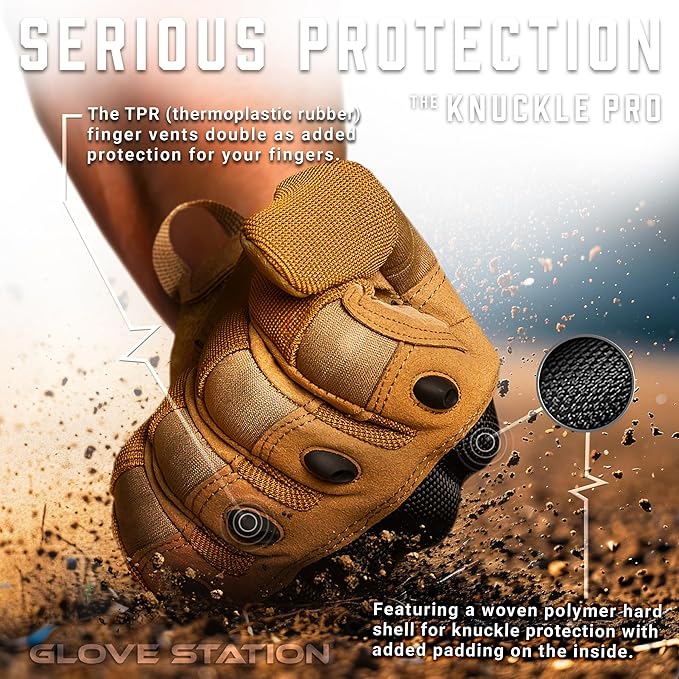 Glove Station Tactical Gloves for Men – Touchscreen Utility Gear with Hard Knuckle Protection Used in Motorcycle, Airsoft, Combat, Police, Shooting & Outdoor Work