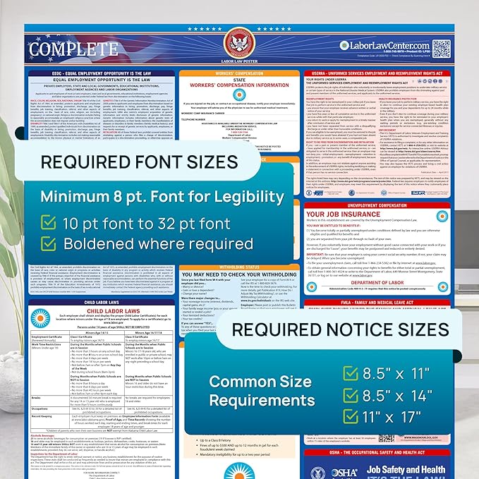 2026 Ohio Labor Law Poster – State & Federal Compliance in Spanish – OSHA, EEOC, FMLA, Minimum Wage – Durable, Laminated & Waterproof Workplace Employment Poster – Made in USA – 26” x 39.5”