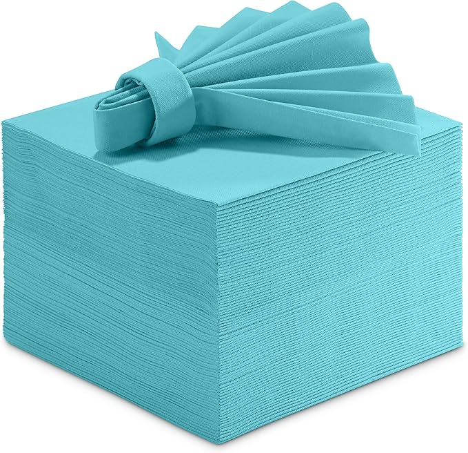 Linen-Feel Colored Paper Napkins - Decortive Cloth-Like MINT BLUE Luncheon Napkins - Soft And Absorbent. For Kitchen, Party, Wedding, Dinner Or Any Occasion. (Pack of 50)