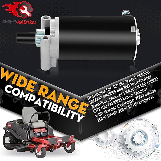 Starter Motor Replaces for 42" 50" Toro MX5000 SS5000 SS4235 SS4260 TimeCutter Zero-Turn Mower LX425 LX468 LX500 GT2100 GT2300 Lawn Tractor with Kohler Courage 7000 Series 20HP 23HP 25HP 27HP Engines