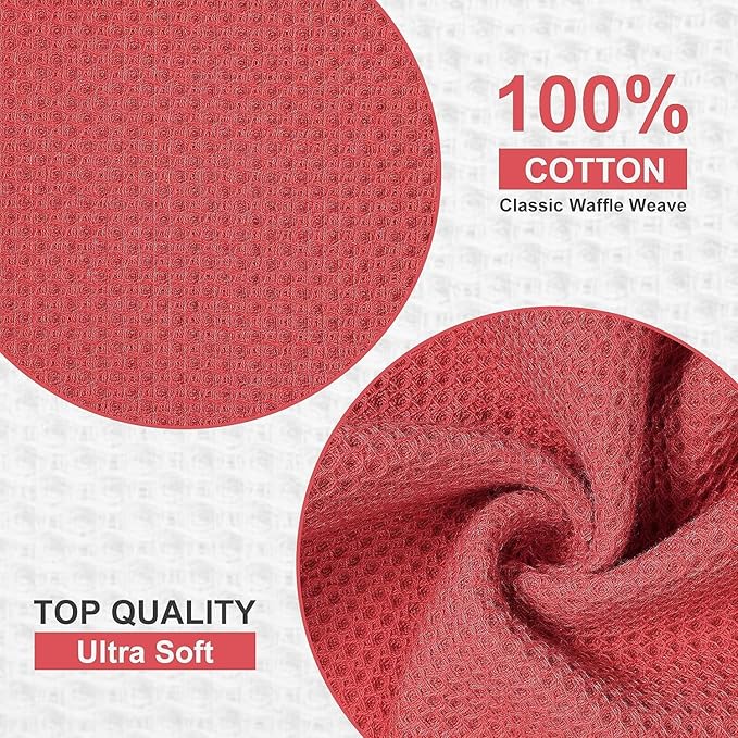 Kitinjoy 100% Cotton Kitchen Dish Cloths, 12 Pack Waffle Weave Ultra Soft Absorbent Dish Towels for Drying Dishes Quick Drying Kitchen Towels Dish Rags, 12 X 12Inch, Brick Red