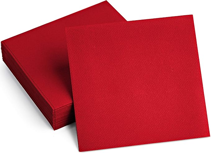 Linen-Feel Colored Paper Napkins - Decortive Cloth-Like RED Luncheon Napkins - Soft And Absorbent. For Kitchen, Party, Wedding, Dinner Or Any Occasion. (Pack of 50)