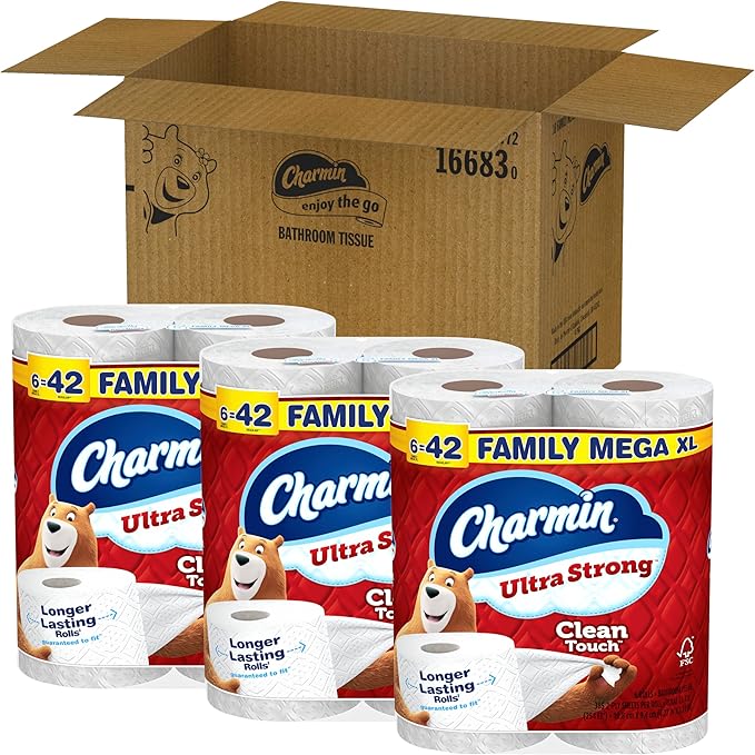 Charmin Toilet Paper Ultra Strong Clean Touch, 18 Family Mega XL Rolls = 126 Regular Rolls (Packaging May Vary)