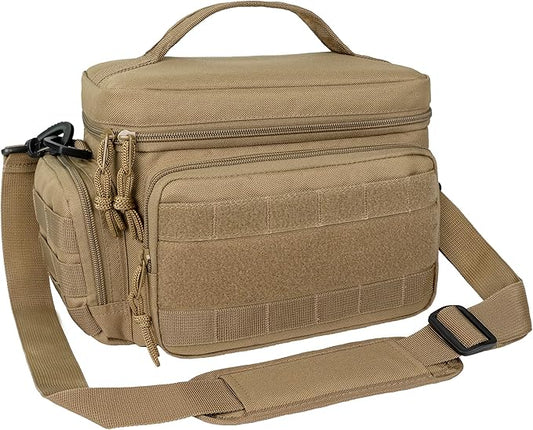 opux Tactical Lunch Box for Men, Tan Mens Insulated Lunch Bag for Adult, Leakproof Soft Lunch Cooler with MOLLE Mesh Side Pockets, Multicam Heavy Duty Lunchbox Pail for Work Women, Medium 10 Cans
