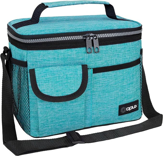 opux Insulated Lunch Bag for Men Women, Leakproof Sea Blue Lunch Box for Work, Portable Soft Lunch Cooler Bag with Shoulder Strap, Adult Lunchbox Lunch Pail for Kid Boy Girl School, 14 Can/8L