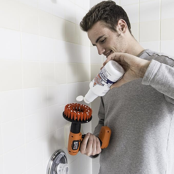 Bring It On Cleaner Water Spot Remover 16 Ounce, Plus 2 Drill Brushes, Drill Brush Attachment, Great Tile and Grout Cleaner, Tub and Shower Cleaner